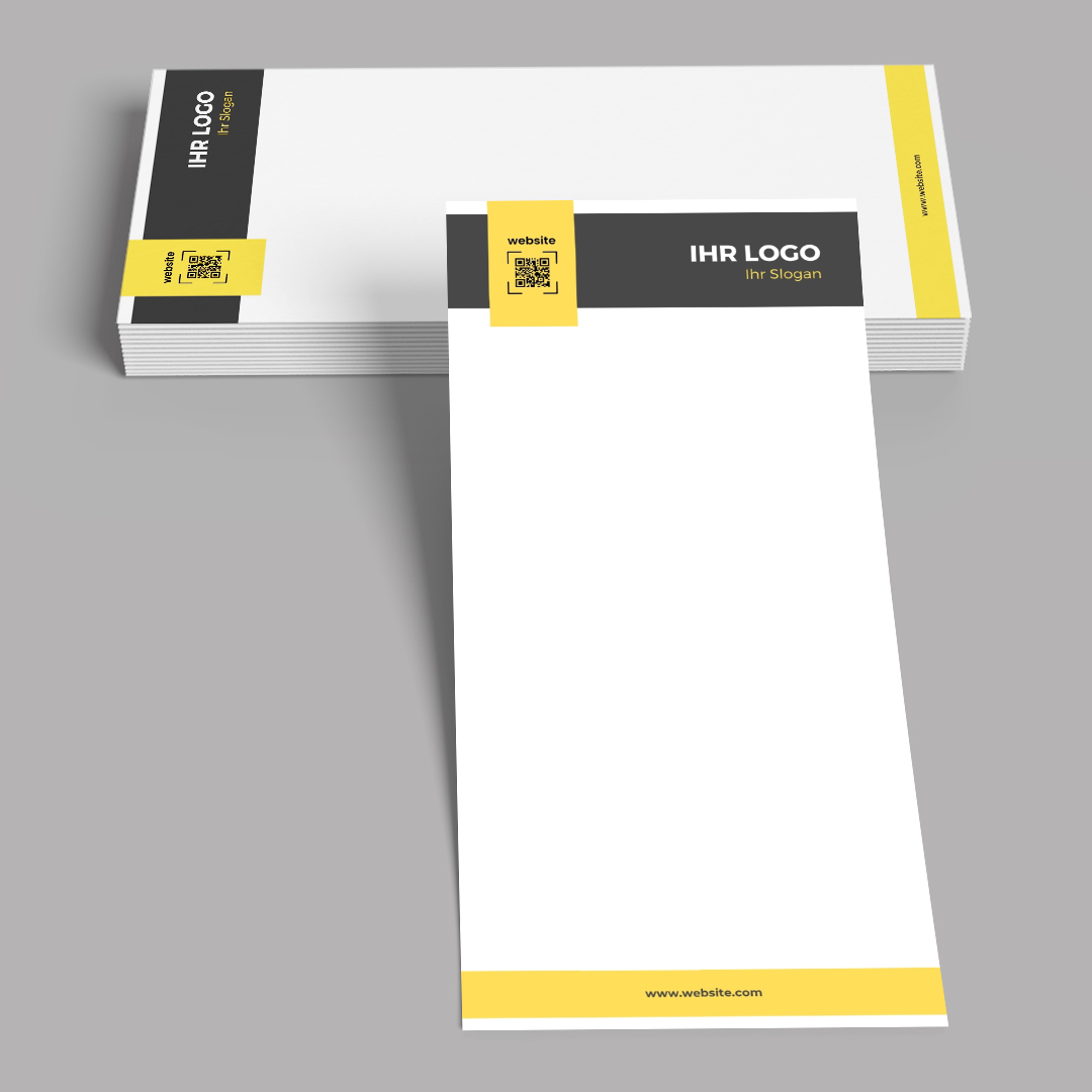 Premium Notizblock Yellow– 25 Blatt, DIN Lang, mit Logo & QR-Code für Webseite-4