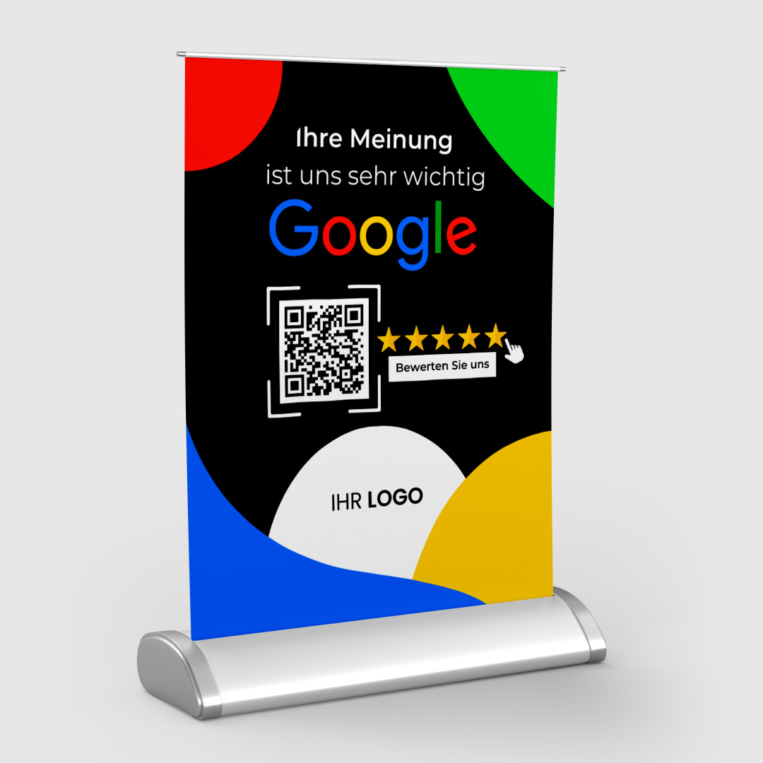 Mini-Roll-Up DIN A4 für Google-Bewertungen black mit QR-Code+Logo-1.image