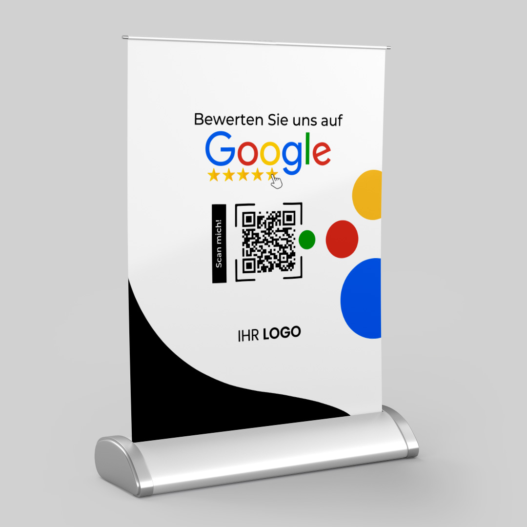 Mini-Roll-Up DIN A4 für Google-Bewertungen white mit QR-Code+Logo-1.image