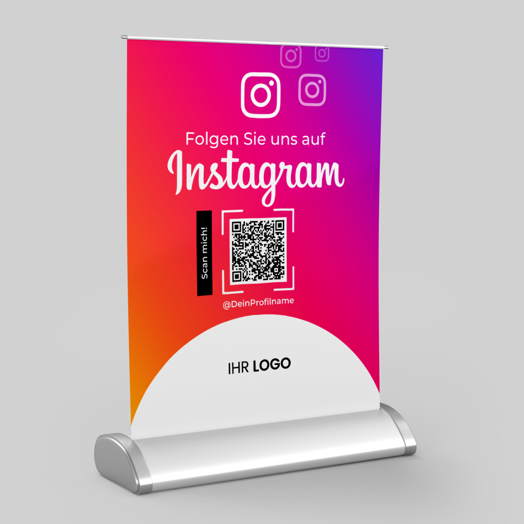 Mini-Roll-Up DIN A4 für ınstagram-Bewertungen black mit QR-Code+Logo-1.image