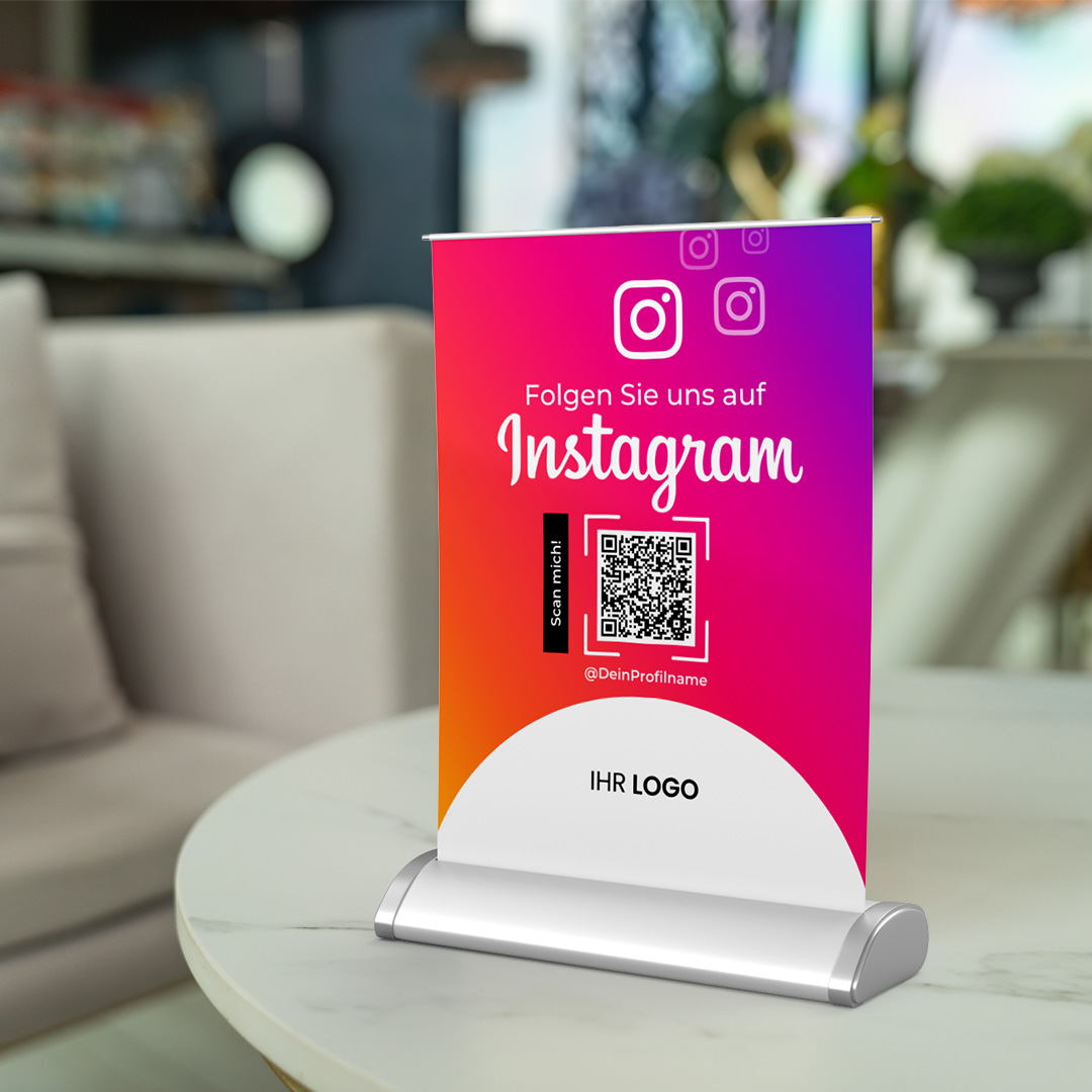 Mini-Roll-Up DIN A4 für ınstagram-Bewertungen black mit QR-Code+Logo-5.image